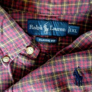 Ralph Lauren Flannel Shirt Mens XL Red Plaid Classic Fit Casual Preppy